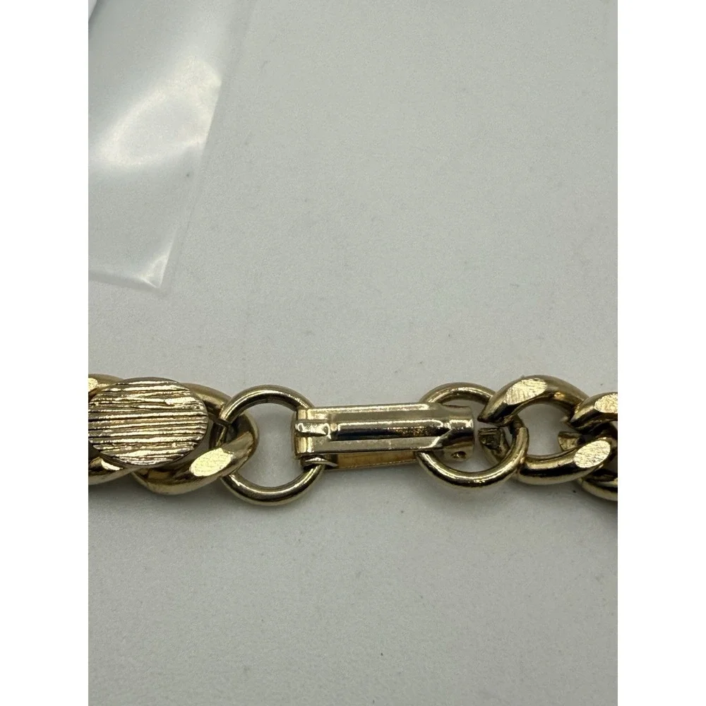 Vintage Gold Tone Link Bracelet Disc Round Dangle Engravable